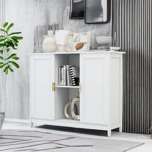 Black Buffet Cabinet with Storage, Modern Narrow Wooden Sideboard Accent Table for Living Room