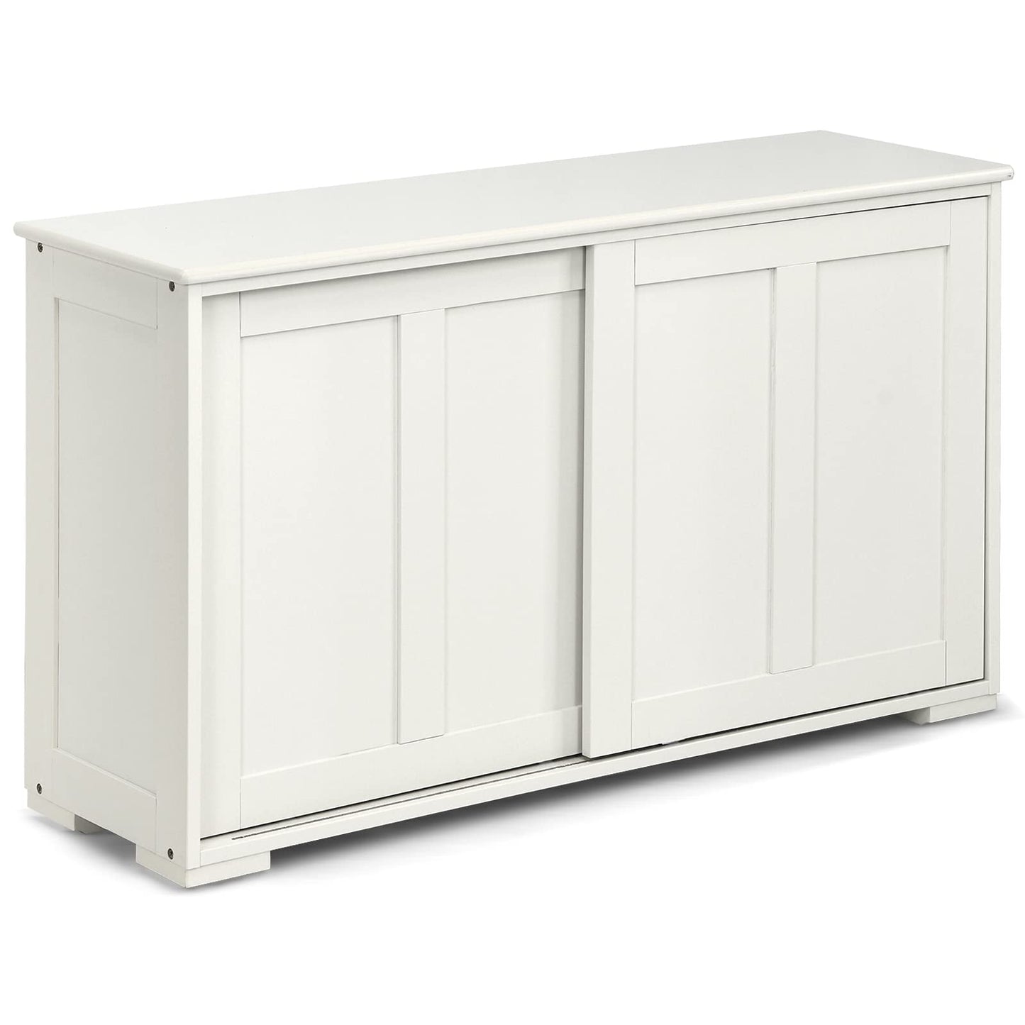 Wooden Sideboard Buffet Cabinet with Adjustable Shelf and Sliding Barn Door, Kitchen Storage and Coffee Bar Console Table for Living Room, Dining Room, or Hallway, White