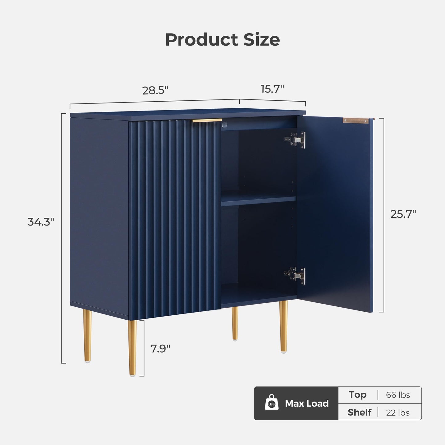 57" Modern Sideboard Buffet Cabinet with 4 Doors and Adjustable Shelf, Space-Saving Storage Console for Entryway, Kitchen, or Living Room, Navy Blue