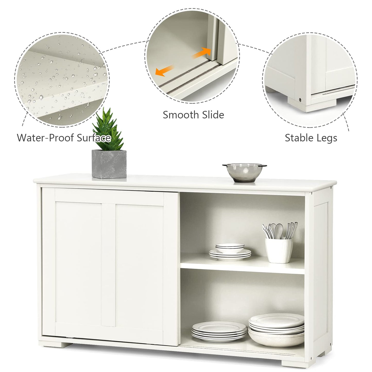 Wooden Sideboard Buffet Cabinet with Adjustable Shelf and Sliding Barn Door, Kitchen Storage and Coffee Bar Console Table for Living Room, Dining Room, or Hallway, White