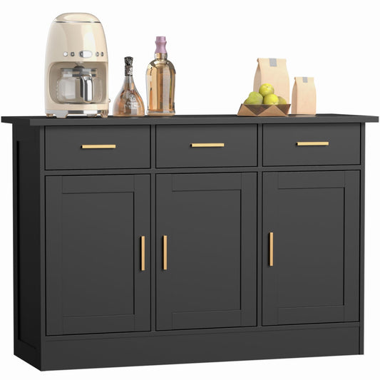 Modern Narrow Sideboard Cabinet with Marble Top, White Buffet Storage Cabinet for Kitchen or Living Room