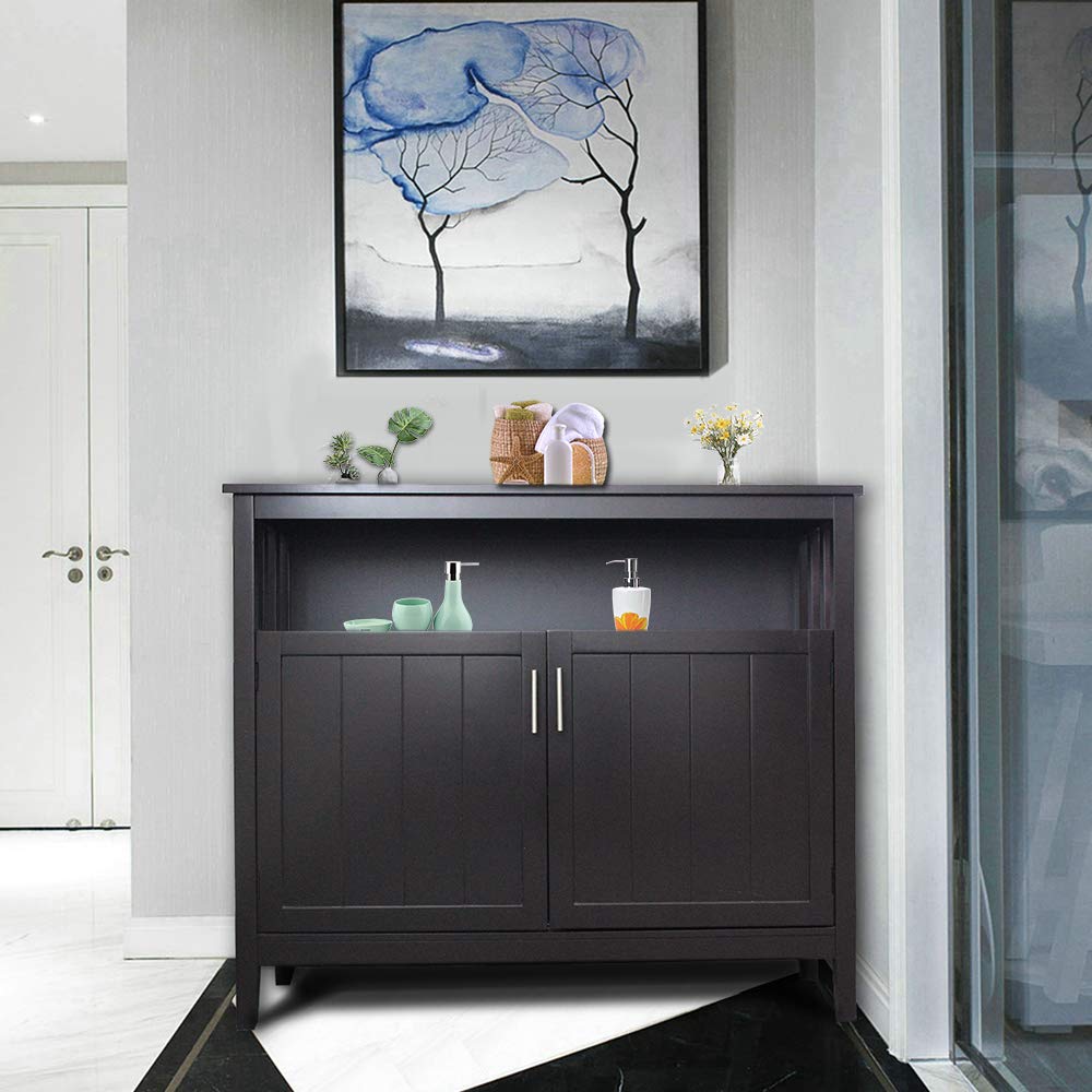 Espresso Buffet Cabinet with 2 Doors, Large Modern Storage Cabinet, MDF and Wood, 39.96" x 15.75" x 34.25"