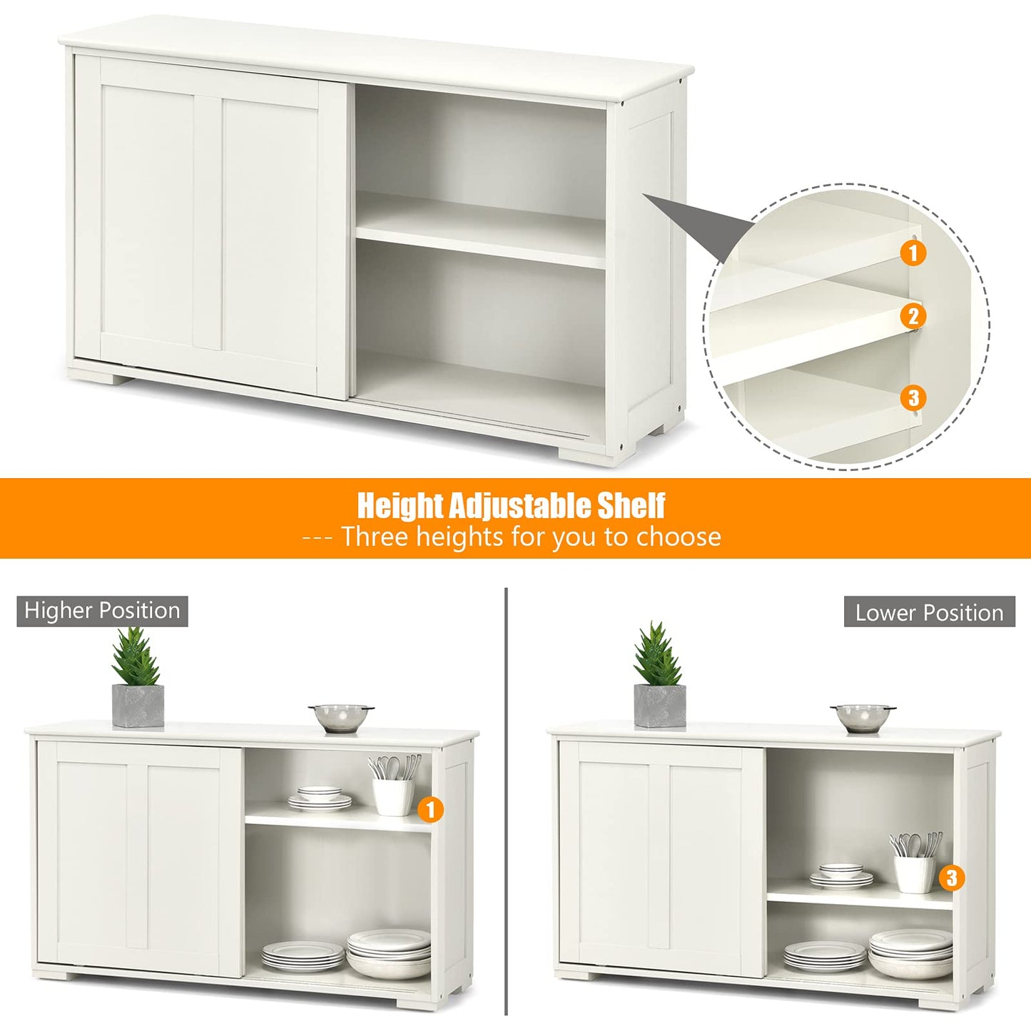 Wooden Sideboard Buffet Cabinet with Adjustable Shelf and Sliding Barn Door, Kitchen Storage and Coffee Bar Console Table for Living Room, Dining Room, or Hallway, White