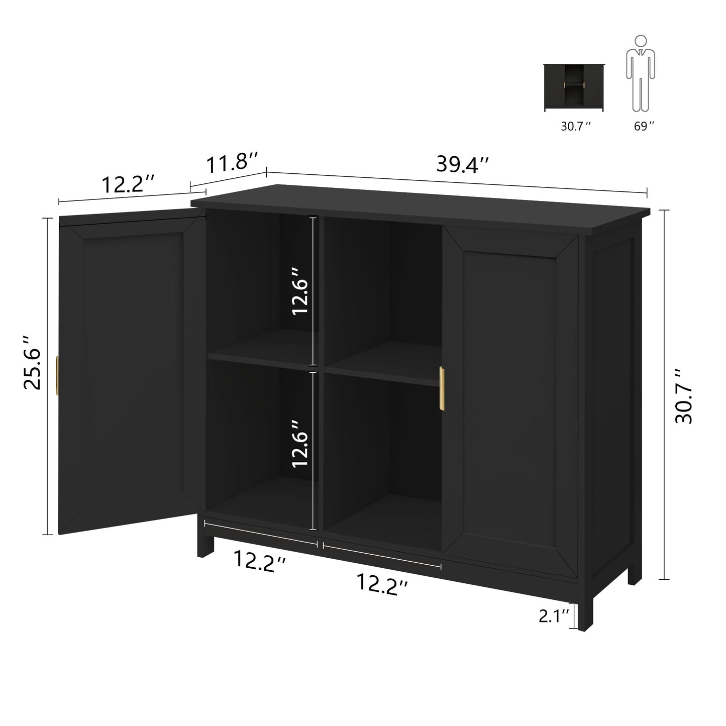 White Buffet Cabinet with Storage, Modern Wooden Narrow Sideboard Credenza with Doors for Entryway or Living Room