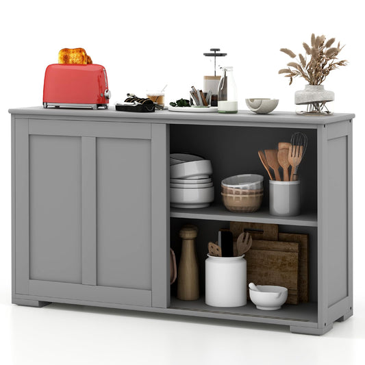 Wooden Sideboard Buffet Cabinet with Adjustable Shelf and Sliding Barn Door, Kitchen Storage and Coffee Bar Console Table for Living Room, Dining Room, or Hallway, Grey