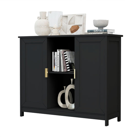 White Buffet Cabinet with Storage, Modern Wooden Narrow Sideboard Credenza with Doors for Entryway or Living Room