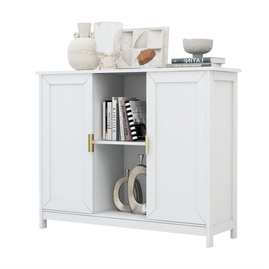 Black Buffet Cabinet with Storage, Modern Narrow Wooden Sideboard Accent Table for Living Room