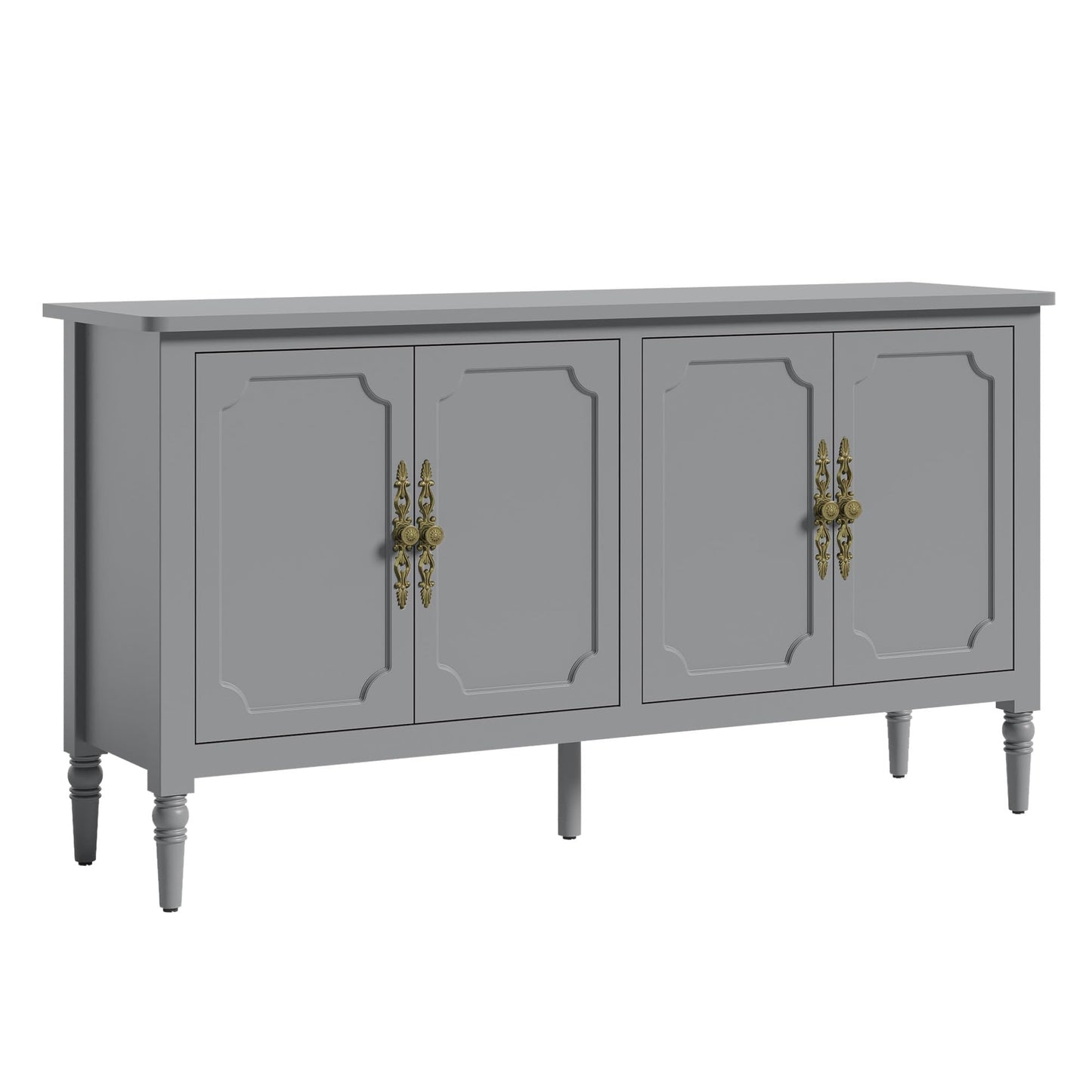 58" Large Sideboard Buffet Cabinet with Storage, Modern Credenza Coffee Bar Cabinet with Artistic Carved Handles for Dining or Living Room, Forest Green