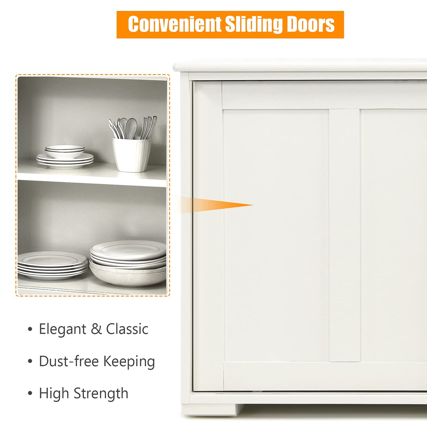 Wooden Sideboard Buffet Cabinet with Adjustable Shelf and Sliding Barn Door, Kitchen Storage and Coffee Bar Console Table for Living Room, Dining Room, or Hallway, White