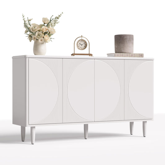 **LITTLE TREE 59" Buffet Cabinet Sideboard with Storage, Modern Sideboard Buffet Table with Doors for Living Room and Dining Room, White**