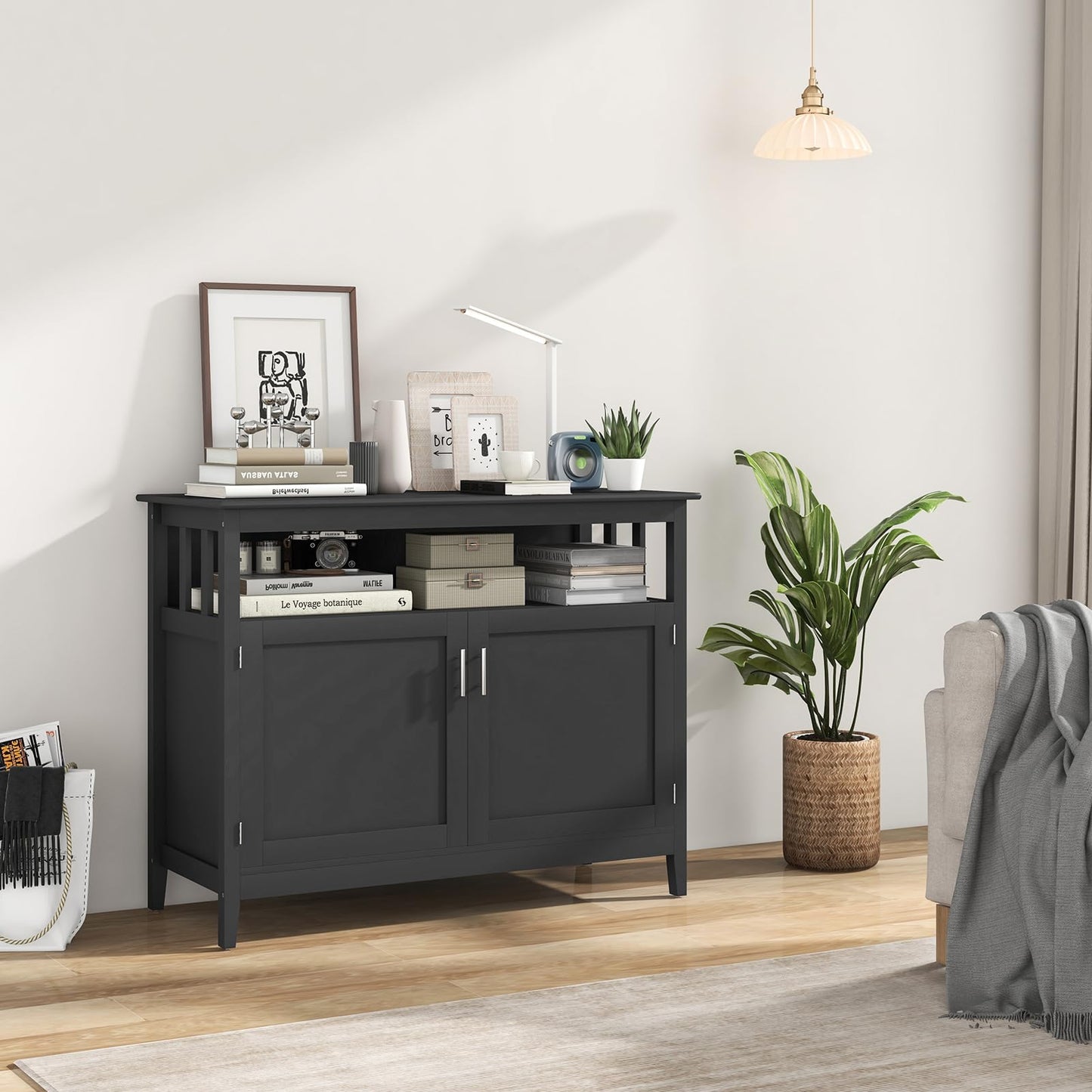 Freestanding Buffet Cabinet with Adjustable Shelf, Kitchen Storage Sideboard Console Table, 45" x 20" x 36", Black