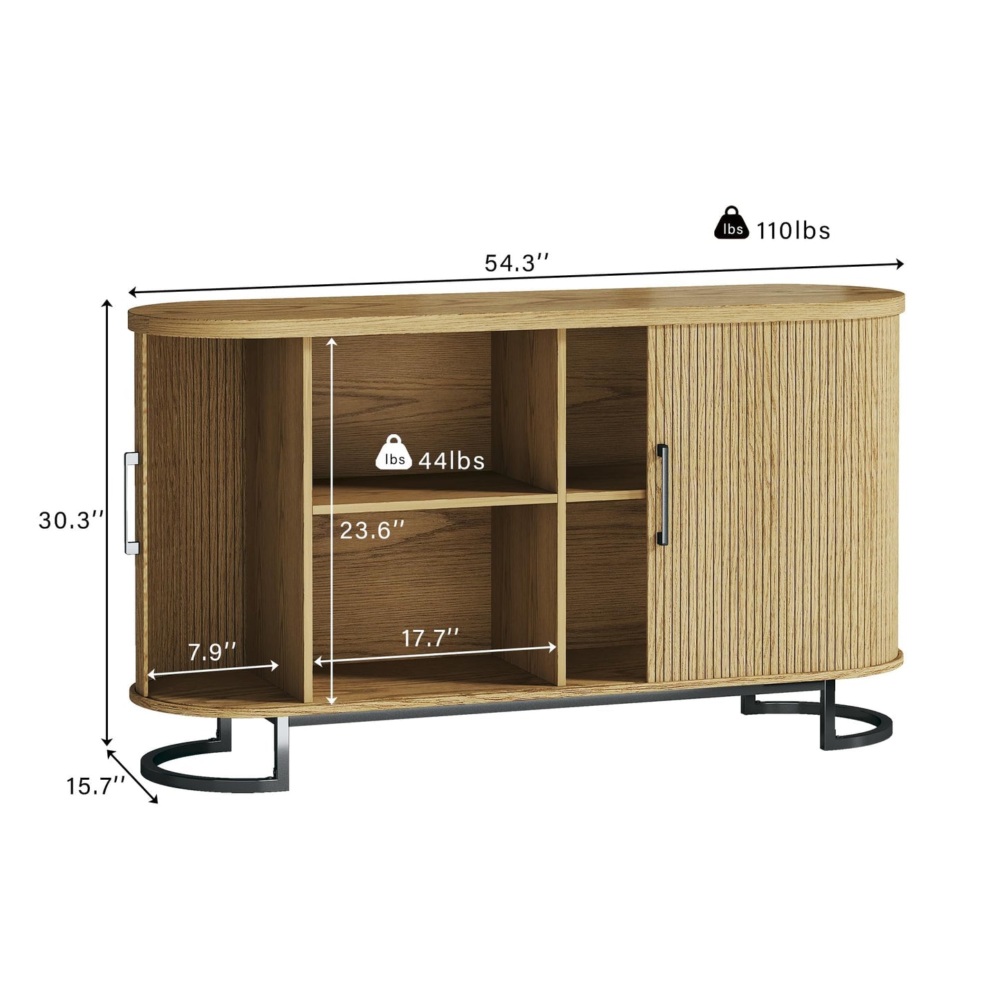 **54.3" Sideboard Buffet Cabinet with Storage, Fluted Tambour Doors, Adjustable Shelves, Mid-Century Modern Console Table for Living Room and Kitchen**