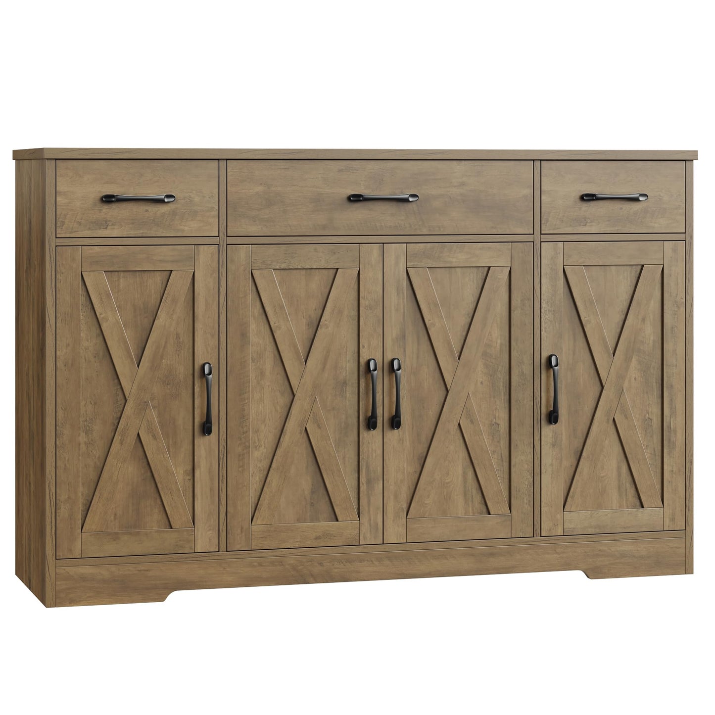 55" Large Buffet Sideboard Cabinet with Drawers, Shelves, and Doors, Modern Farmhouse Coffee Bar Station for Kitchen or Dining Room, Rustic Brown