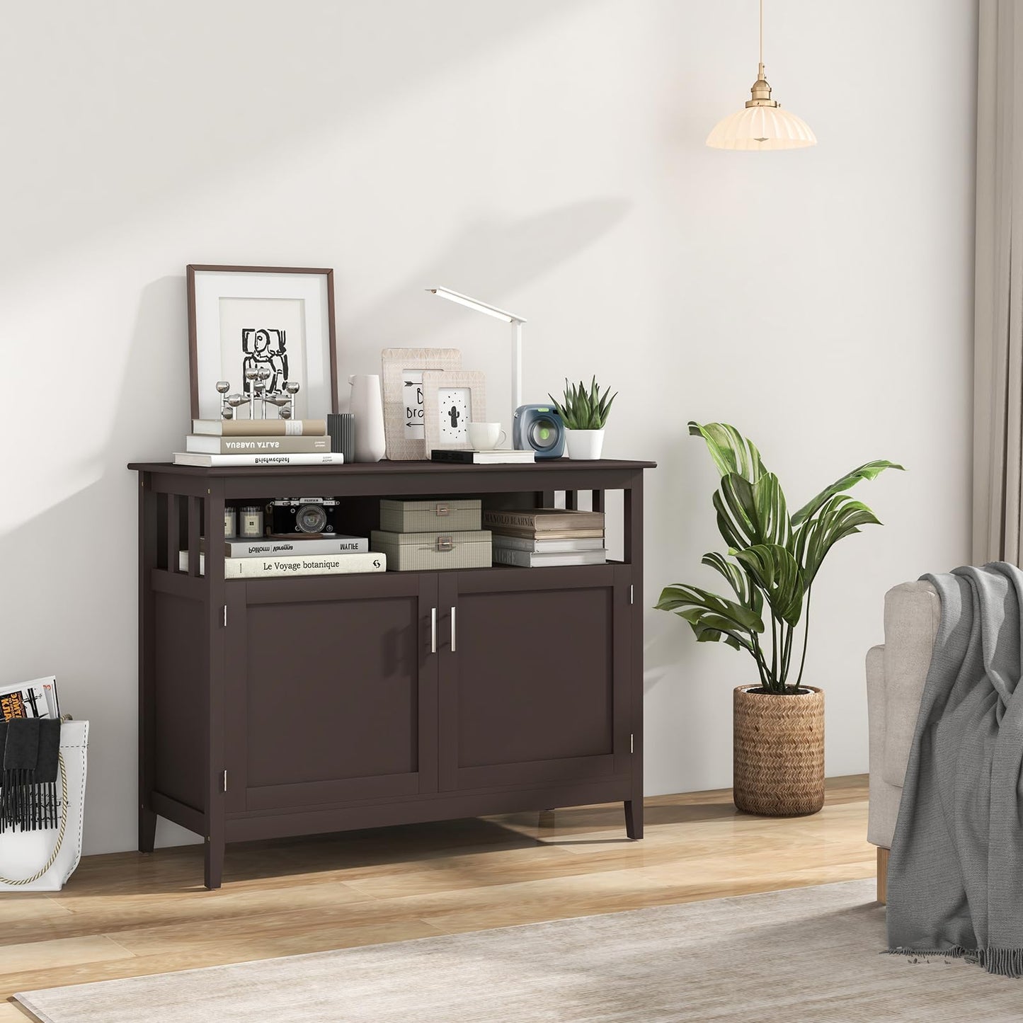 Freestanding Buffet Cabinet with Adjustable Shelf, Kitchen Storage Sideboard Console Table, 45" x 20" x 36", Brown