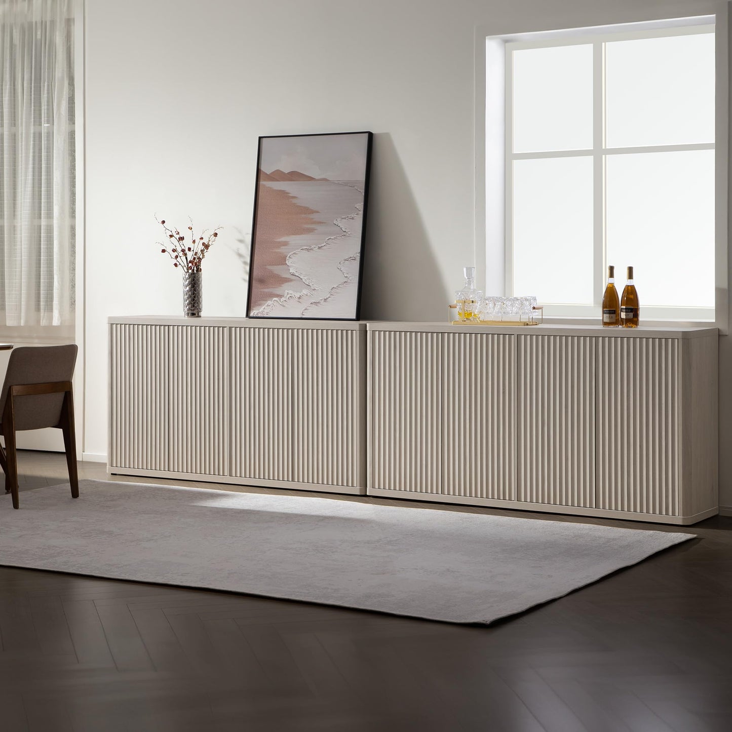 SICOTAS 66.3" Fluted Buffet Cabinet with Storage, Modern Sideboard with 4 Doors, Wide Credenza Buffet Table Media Console Cabinet for Entryway, Kitchen, Dining Room, Living Room, or Hallway