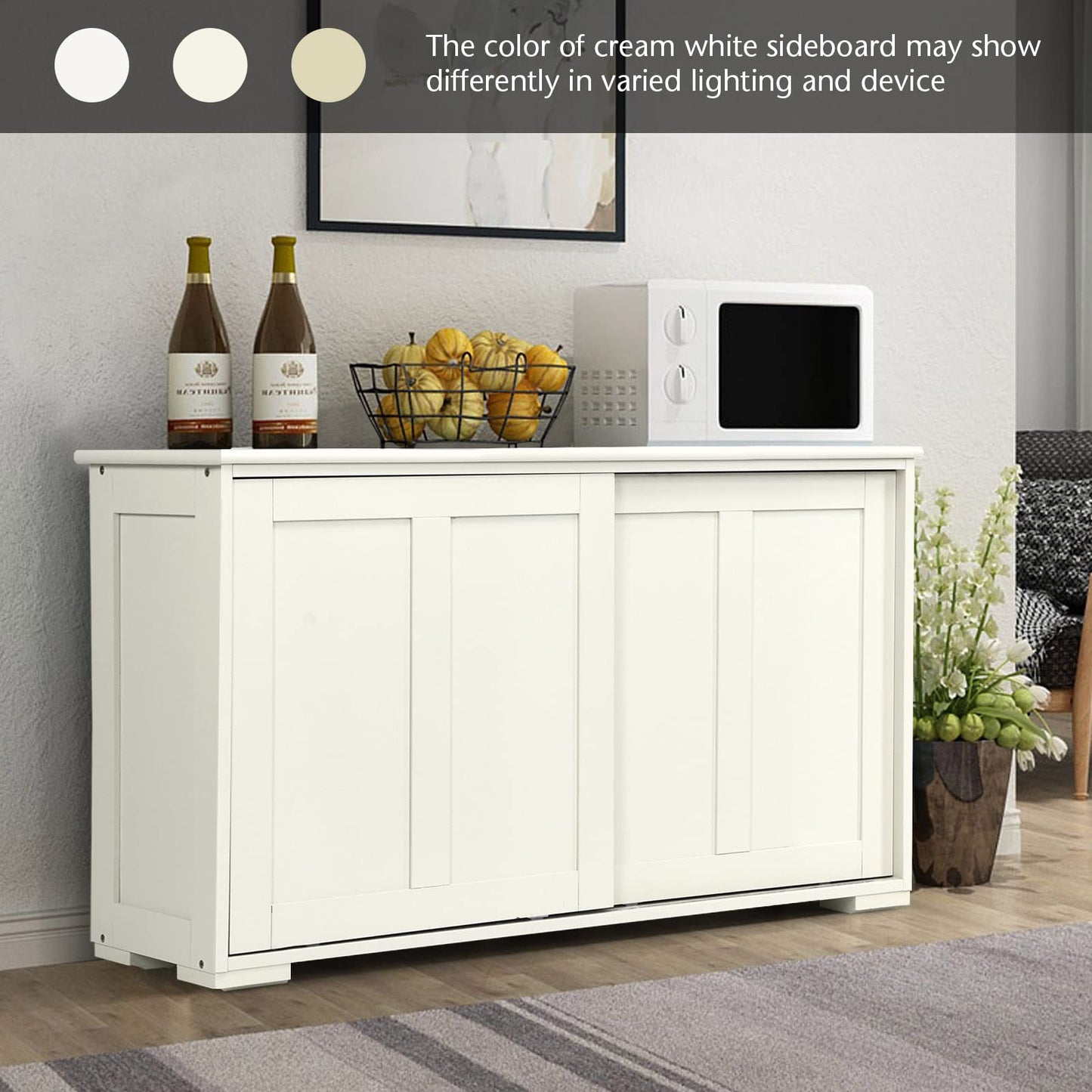 Wooden Sideboard Buffet Cabinet with Adjustable Shelf and Sliding Barn Door, Kitchen Storage and Coffee Bar Console Table for Living Room, Dining Room, or Hallway, White