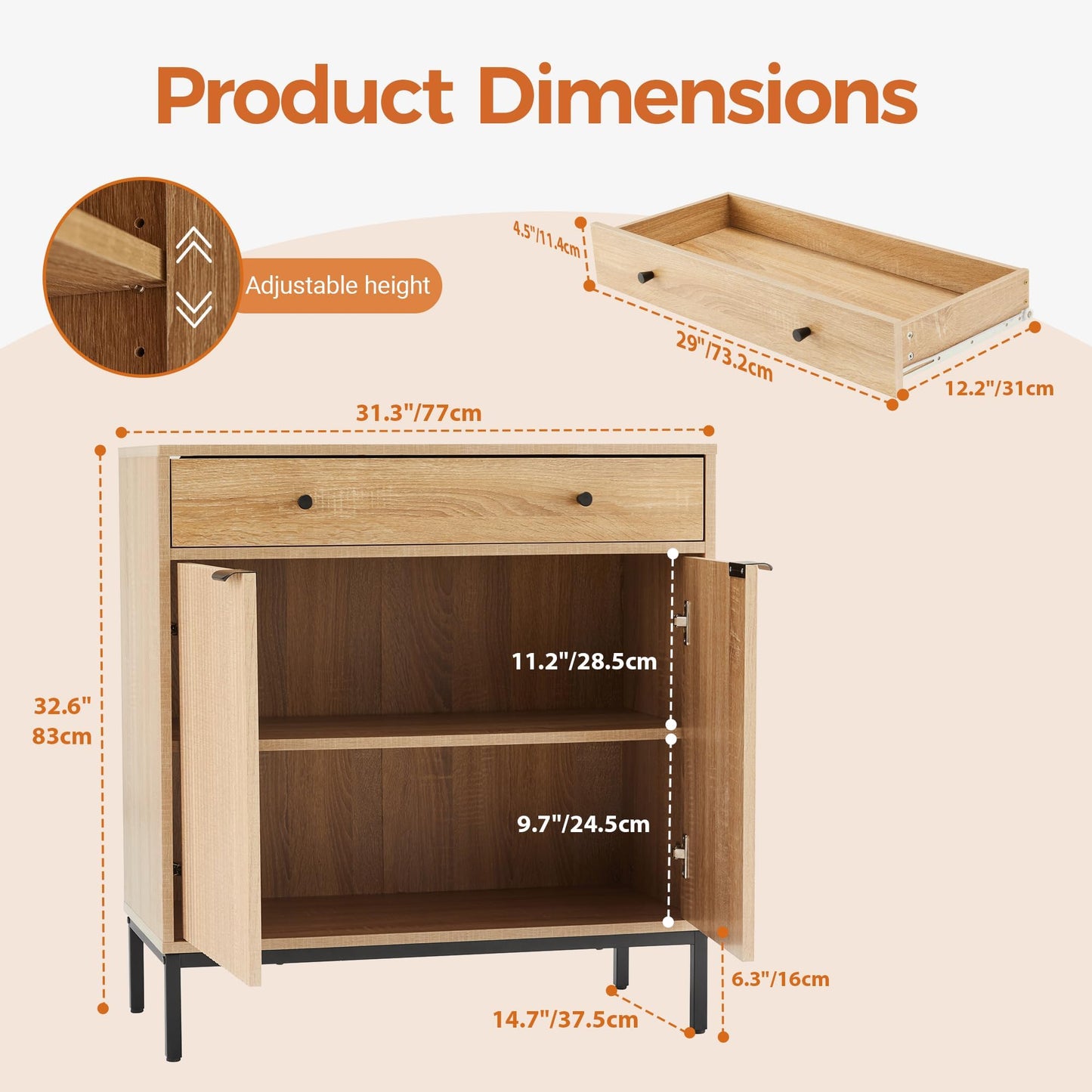 **Farmhouse Sideboard Buffet Cabinet with Drawer, Coffee Bar Station Table, Kitchen Storage Cabinet with Doors and Adjustable Shelves, Modern Wood Cupboard for Dining Room, Living Room, and Entryway**
