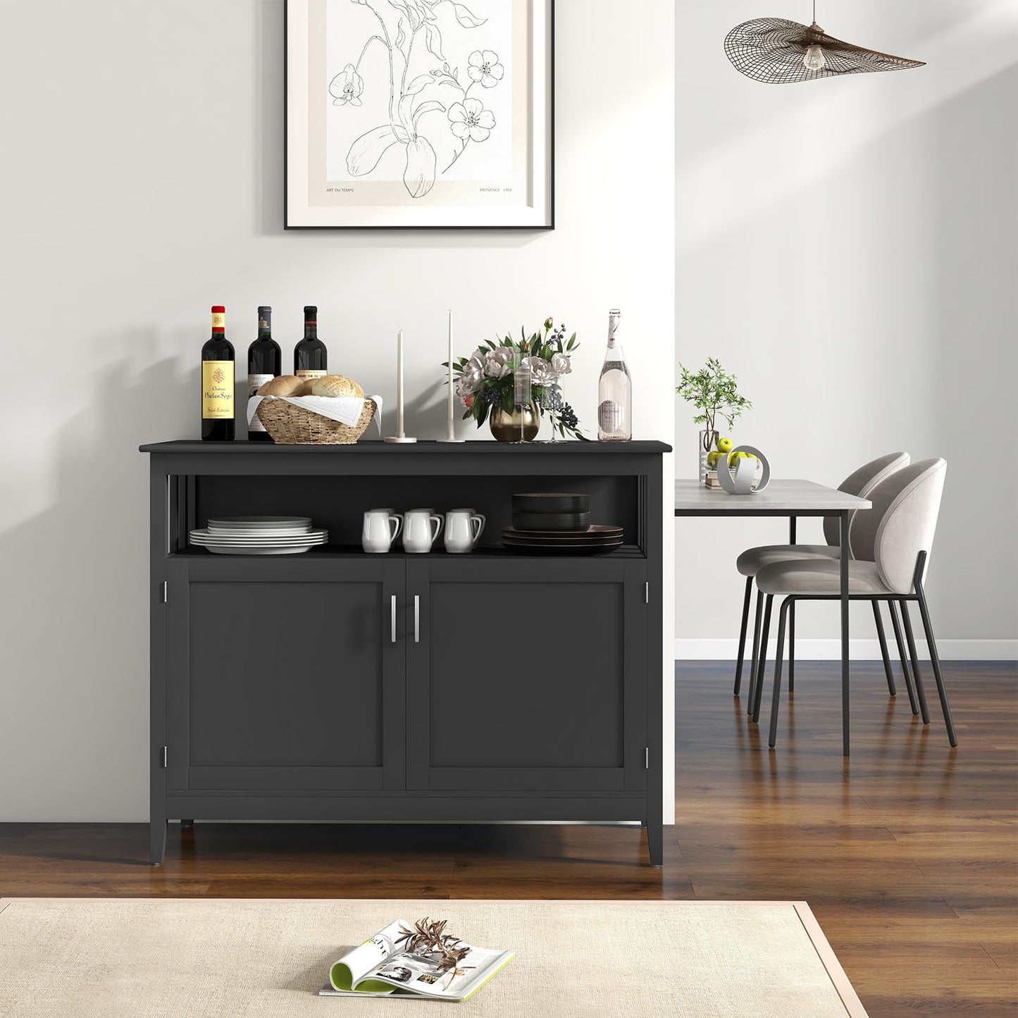 Freestanding Buffet Cabinet with Adjustable Shelf, Kitchen Storage Sideboard Console Table, 45" x 20" x 36", Black