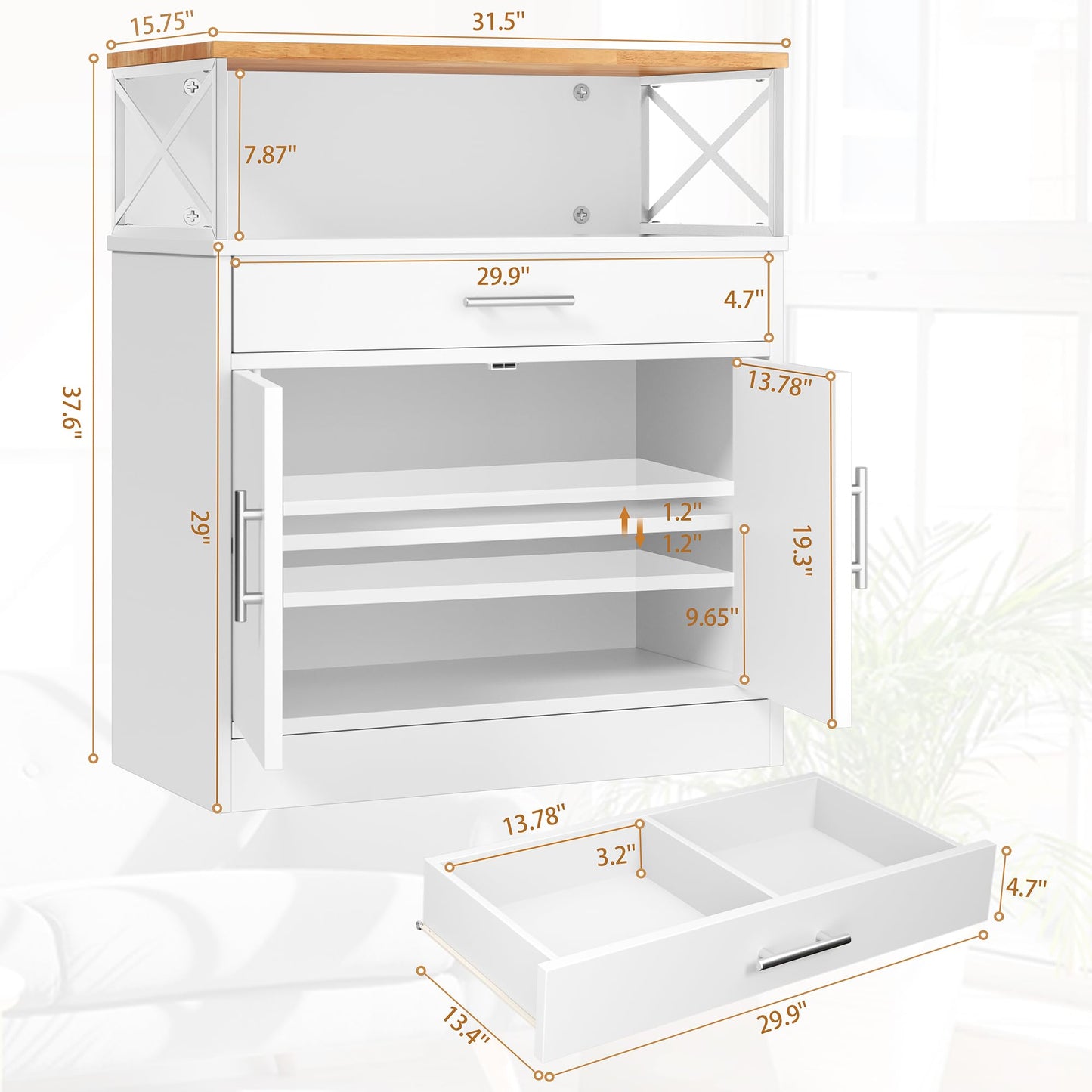 **Shintenchi Modern Kitchen Buffet Cabinet with Adjustable Shelf, Farmhouse Coffee Bar Storage Cabinet, White**