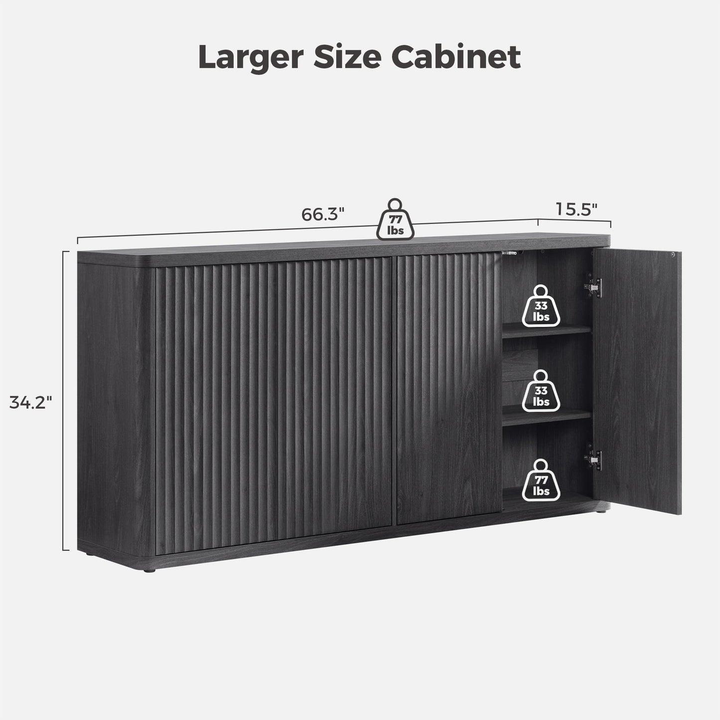 SICOTAS 66.3" Modern Fluted Buffet Cabinet with Storage, Accent Sideboard with 4 Doors, Wide Credenza Buffet Table Media Console Cabinet for Entryway, Living Room, Kitchen, Dining Room, or Hallway