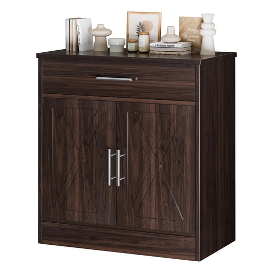 Modern Sideboard Buffet Cabinet with 1 Drawer and 2 Doors, Wood Coffee Bar Storage for Kitchen or Dining Room, Rustic Brown