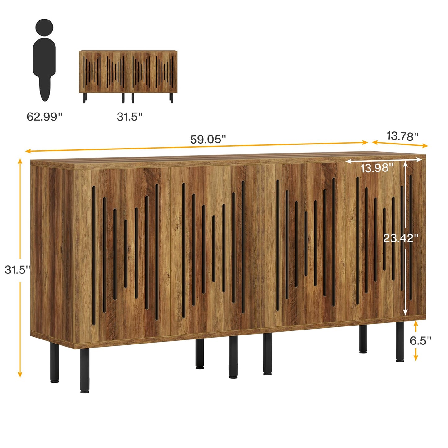 Tribesigns Set of 2 Buffet Sideboard Cabinets with Storage, 59" Long Sideboards with Adjustable Shelves, Modern Accent Storage Cabinets for Living Room, Rustic Brown