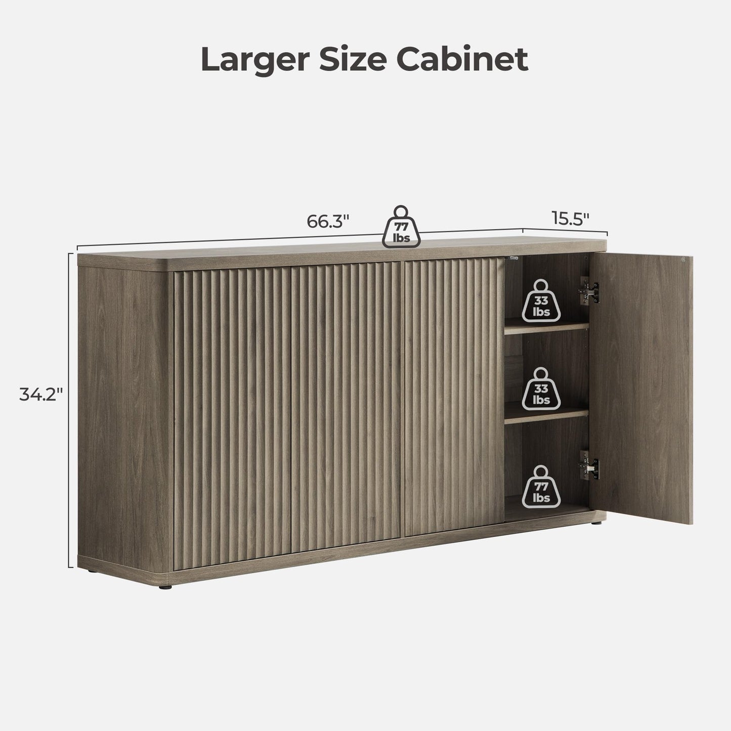 SICOTAS 66.3" Modern Fluted Buffet Cabinet with Storage, Accent Sideboard with 4 Doors, Wide Credenza Buffet Table Media Console Cabinet for Entryway, Kitchen, Dining Room, Living Room, or Hallway