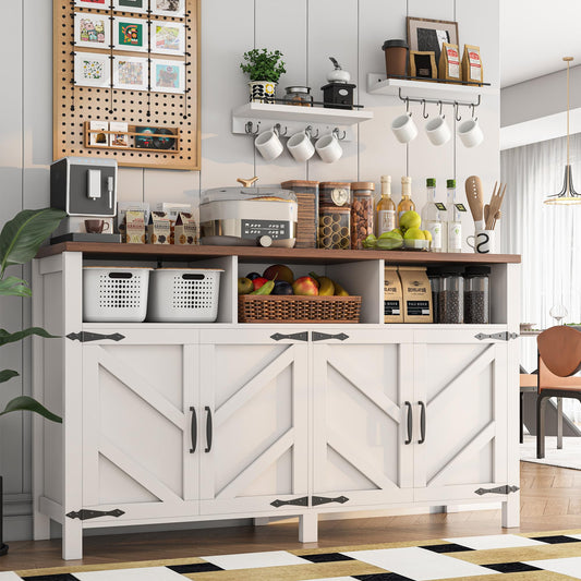 **YGEOMER Farmhouse Buffet Cabinet Sideboard with 3 Drawers and 2 Doors, Wood Coffee Bar Storage Cabinet for Kitchen or Dining Room**