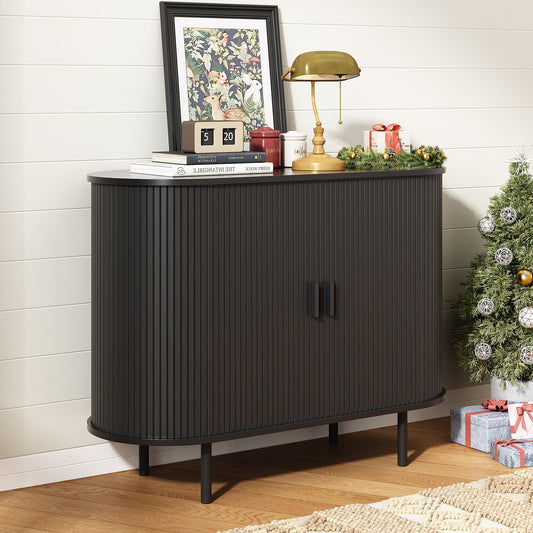 **40" Sideboard Buffet Cabinet with Storage, Sliding Door & Adjustable Shelf, Modern Accent Coffee Bar Console Table for Kitchen or Entryway, Black**