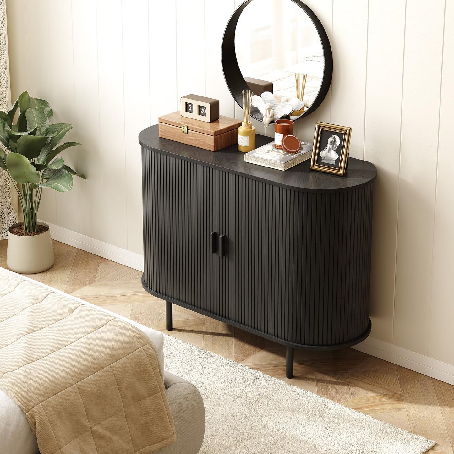 **40" Sideboard Buffet Cabinet with Storage, Sliding Door & Adjustable Shelf, Modern Accent Coffee Bar Console Table for Kitchen or Entryway, Black**