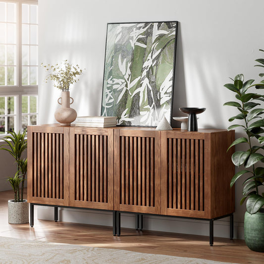 **Set of 2 Accent Storage Cabinets with Doors and Adjustable Shelves, Freestanding Buffet Cabinets, Modern Sideboard Buffet Cabinets for Living Room, Dining Room, Kitchen, and Hallway, Brown**