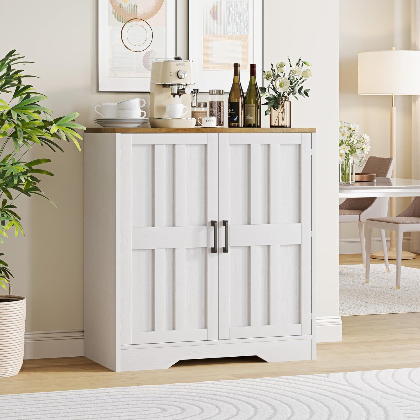 Sideboard Buffet Cabinet, Modern Farmhouse Kitchen Storage Cabinet, Small Modular Accent Cabinet Coffee Station Bar Media Console Table Credenza for Kitchen Dining Room, Living Room Entryway Hallway