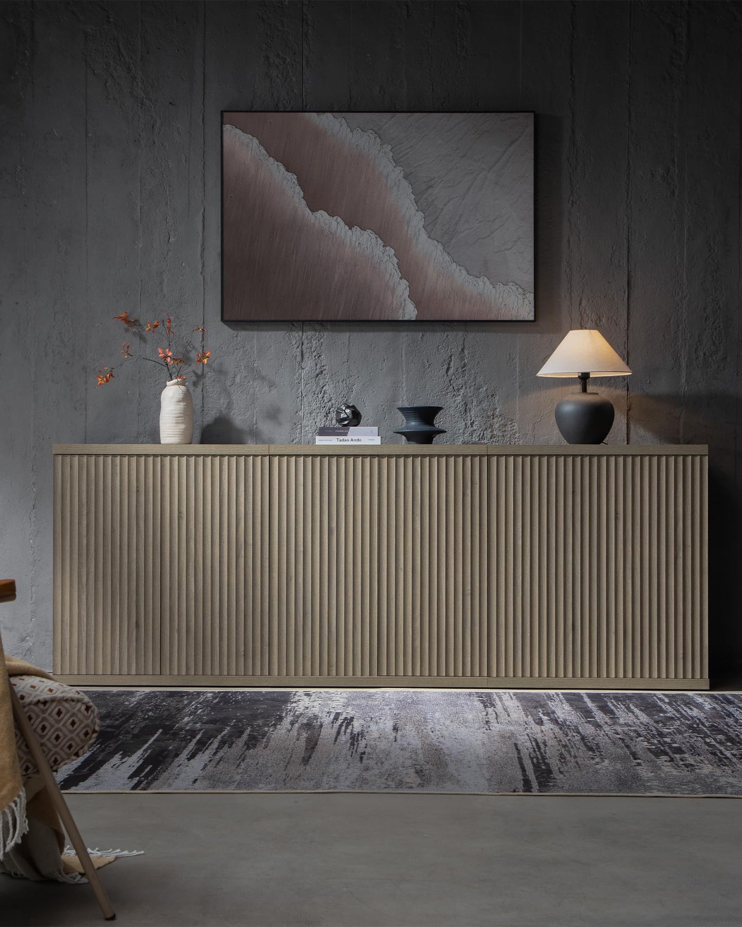 **SICOTAS 3-Piece Buffet Cabinet Set with Storage, Modern Fluted Sideboards and Credenzas with Doors & Shelves, Mid-Century Coffee Bar Media Console for Living Room, Kitchen, Dining Room, or Hallway**