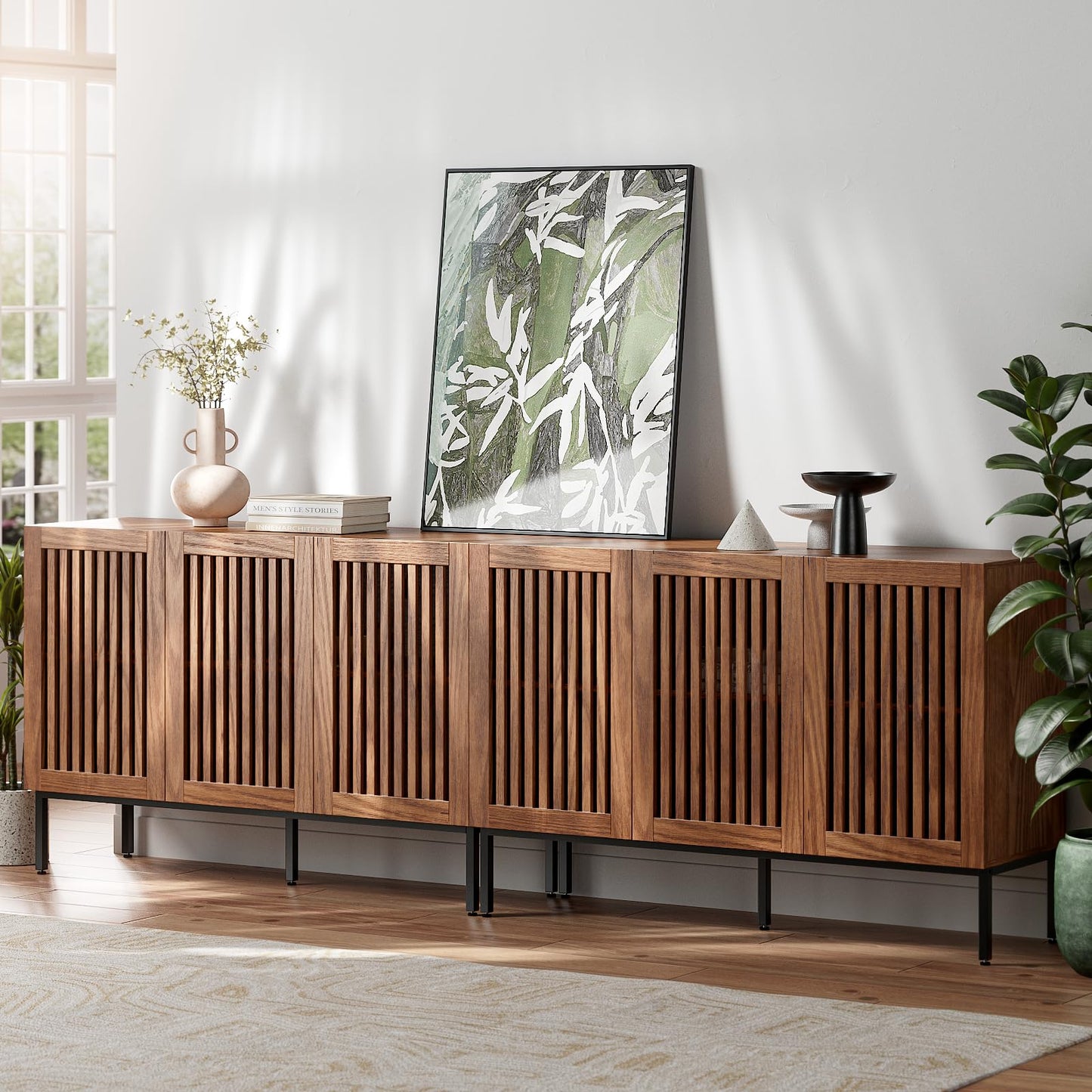**Set of 2 Accent Storage Cabinets with 3 Doors and Adjustable Shelves, Freestanding Buffet Cabinets, Modern Sideboard Buffet Cabinets for Living Room, Dining Room, Kitchen, and Hallway**