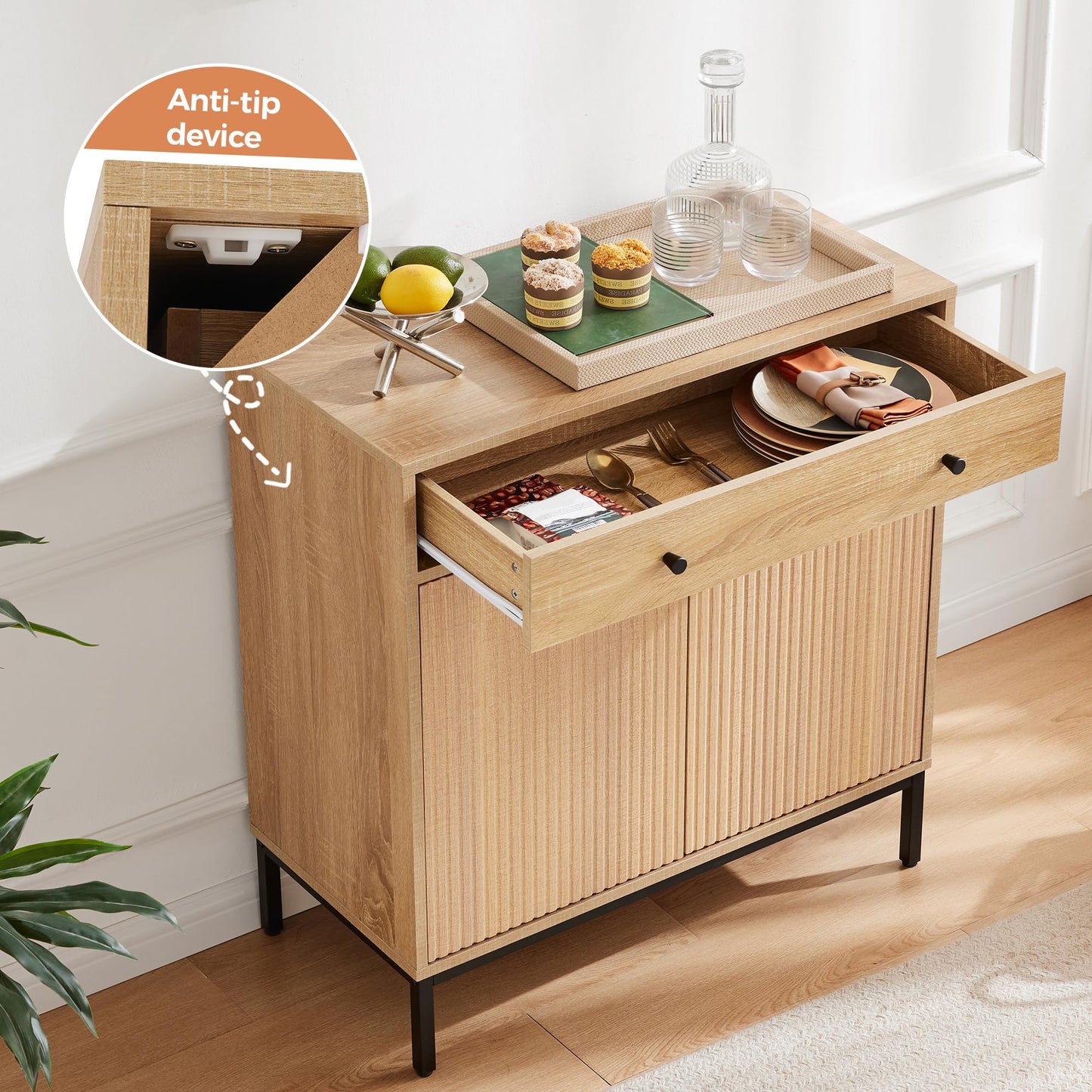 **Farmhouse Sideboard Buffet Cabinet with Drawer, Coffee Bar Station Table, Kitchen Storage Cabinet with Doors and Adjustable Shelves, Modern Wood Cupboard for Dining Room, Living Room, and Entryway**
