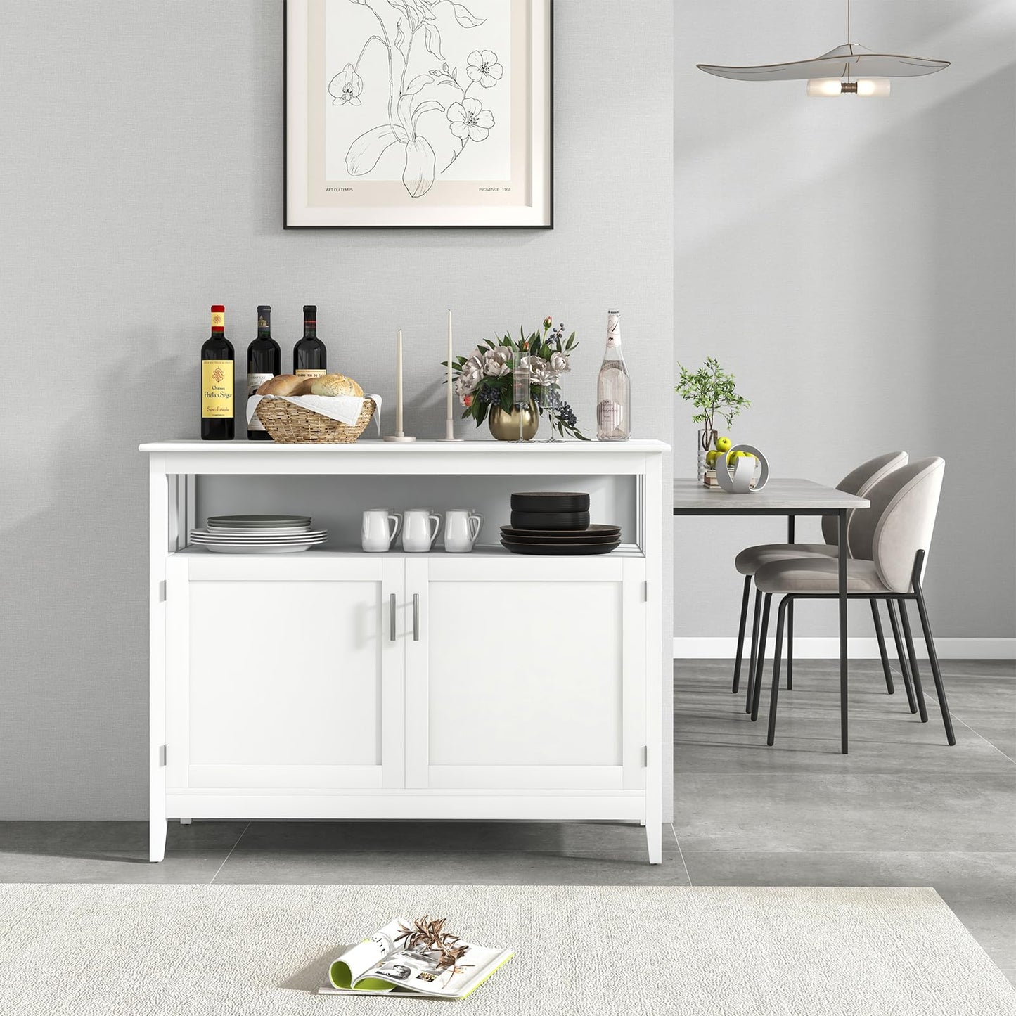 Freestanding Buffet Cabinet with Adjustable Shelf, Kitchen Storage Sideboard Console Table, 45" x 20" x 36", White