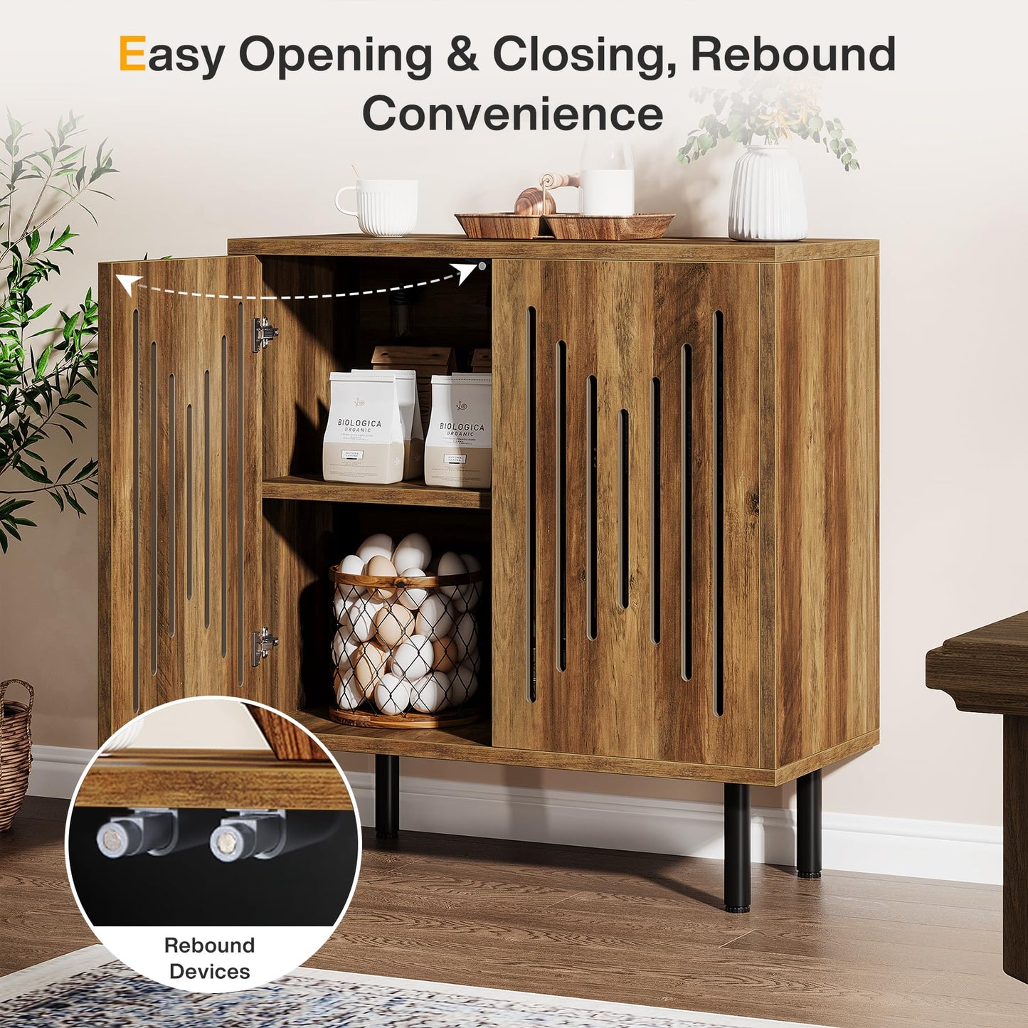Tribesigns Set of 2 Buffet Sideboard Cabinets with Storage, 59" Long Sideboards with Adjustable Shelves, Modern Accent Storage Cabinets for Living Room, Rustic Brown