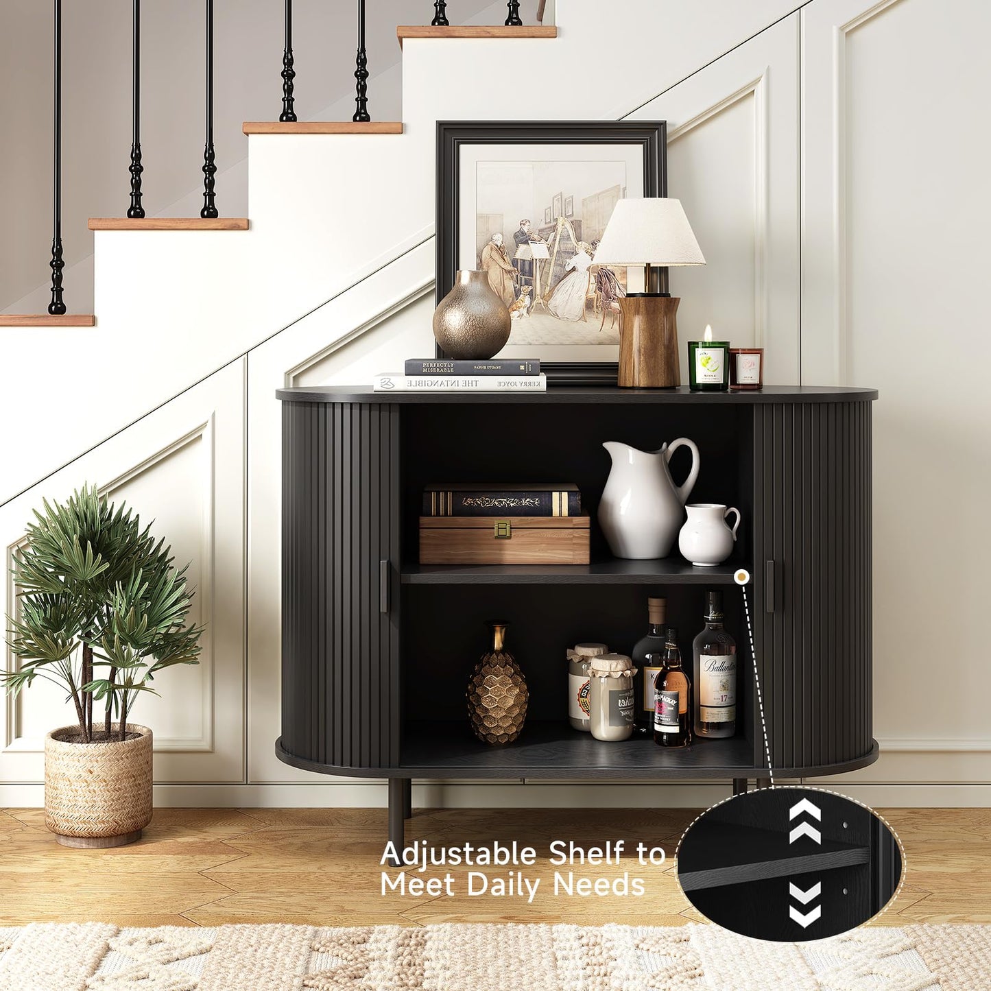 **40" Sideboard Buffet Cabinet with Storage, Sliding Door & Adjustable Shelf, Modern Accent Coffee Bar Console Table for Kitchen or Entryway, Black**
