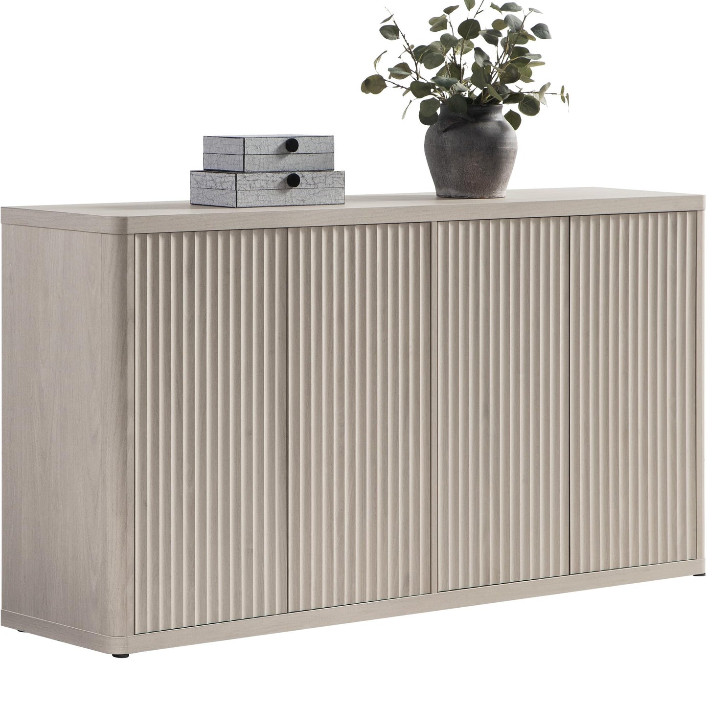 SICOTAS 66.3" Fluted Buffet Cabinet with Storage, Modern Sideboard with 4 Doors, Wide Credenza Buffet Table Media Console Cabinet for Entryway, Kitchen, Dining Room, Living Room, or Hallway