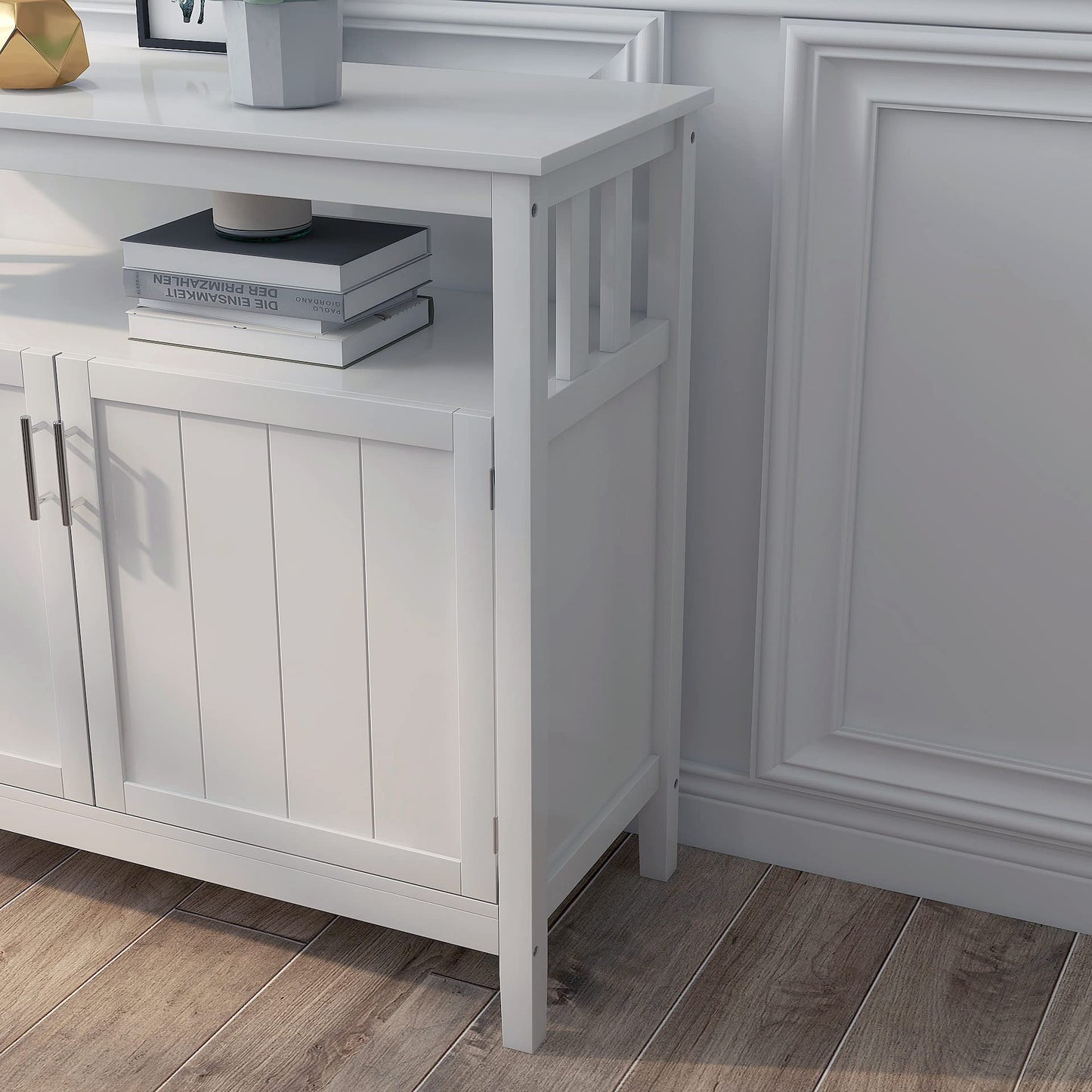 White Buffet Cabinet with 2 Doors and Adjustable Shelf, Kitchen Sideboard Storage Server or Console Table