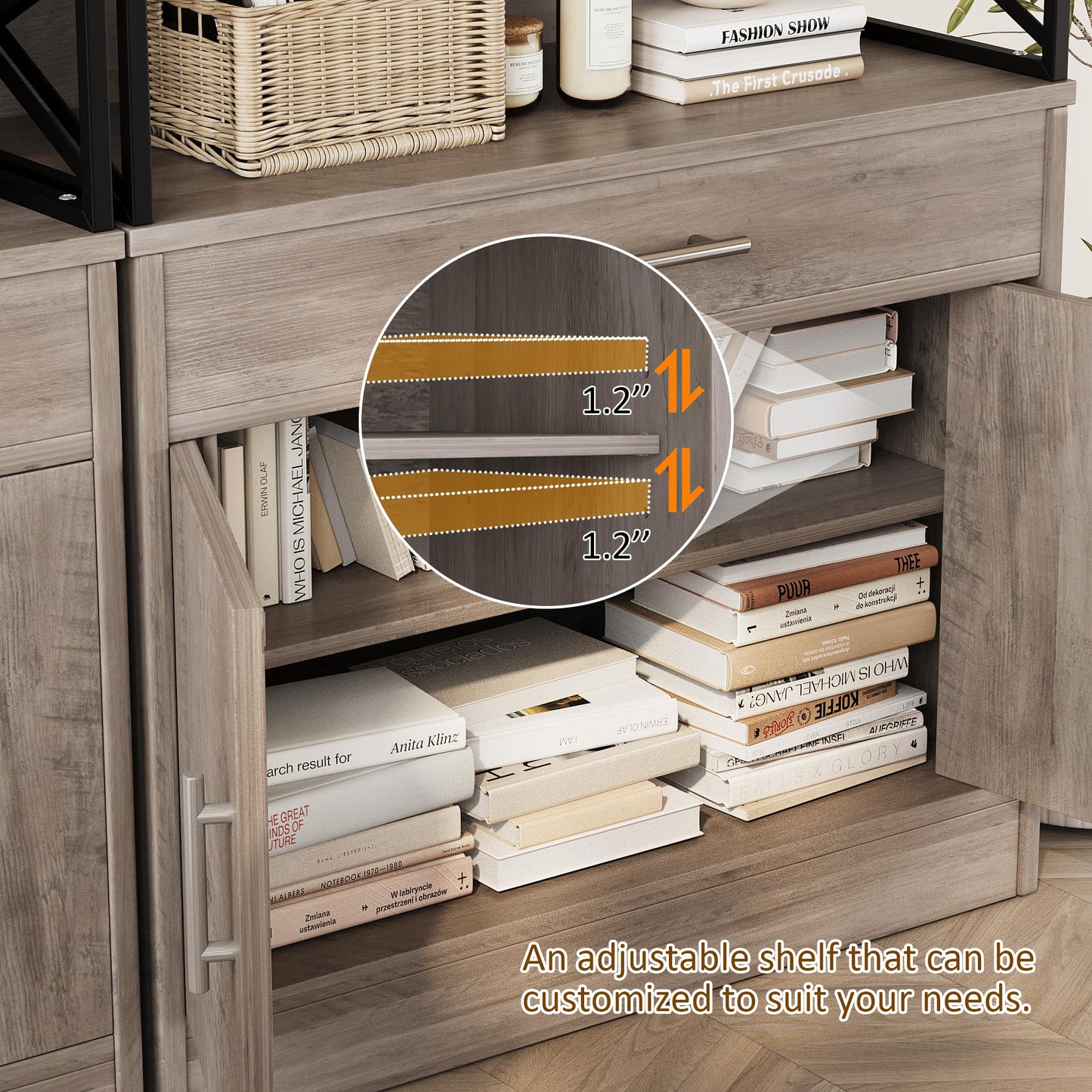 31" Modern Sideboard Buffet Cabinet with Adjustable Shelf, Wood Farmhouse Coffee Bar Storage for Kitchen or Dining Room, Ash Grey