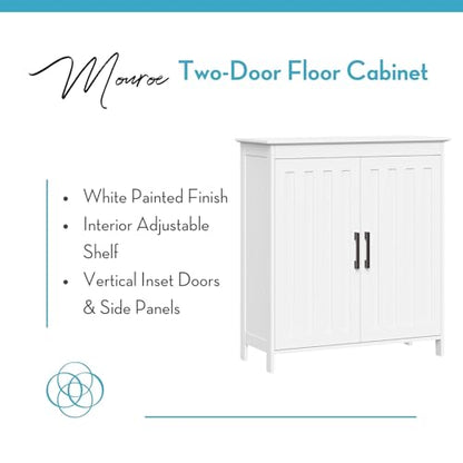 Two-Door Floor Storage Cabinet with Adjustable Shelves, Bathroom Storage with Soft-Close Doors, White Finish with Matte Black Handles