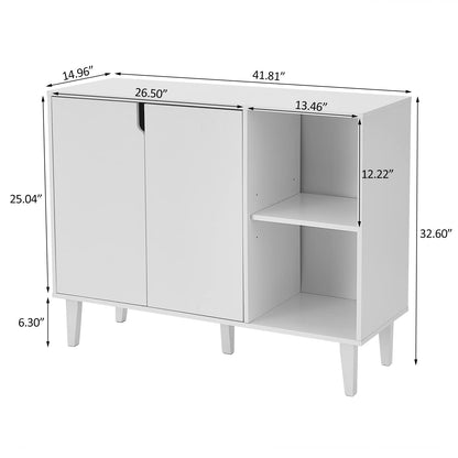 White Kitchen Buffet Cabinet with 2 Doors and 2 Shelves, Storage Sideboard, 41.8" L x 15" W x 32.5" H