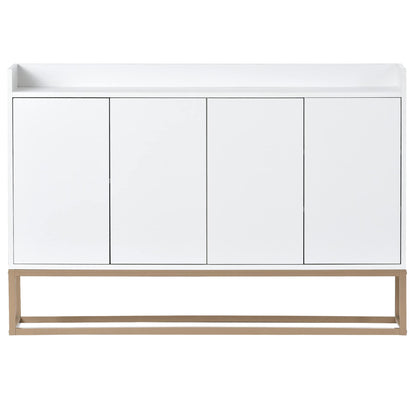 Modern Wood Sideboard Buffet Cabinet with Doors, Adjustable Shelves, and Metal Base, Kitchen Storage for Small Spaces, White