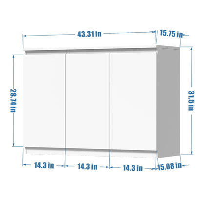 43" White Buffet Storage Cabinet with 3 Doors, Coffee Bar Sideboard for Kitchen or Living Room, 43.3" W x 31.5" H
