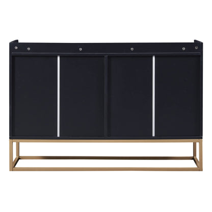 Modern Wood Sideboard Buffet Cabinet with Doors, Adjustable Shelves, and Metal Base, Kitchen Storage for Small Spaces, Black