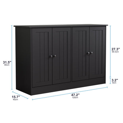 47" Sideboard Buffet Cabinet with 4 Doors, Modern Farmhouse Coffee Bar Storage Table for Kitchen, Dining, or Living Room, Black