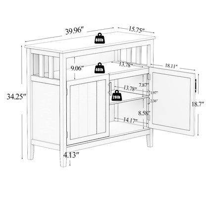 White Buffet Cabinet with 2 Doors and Adjustable Shelf, Kitchen Sideboard Storage Server or Console Table