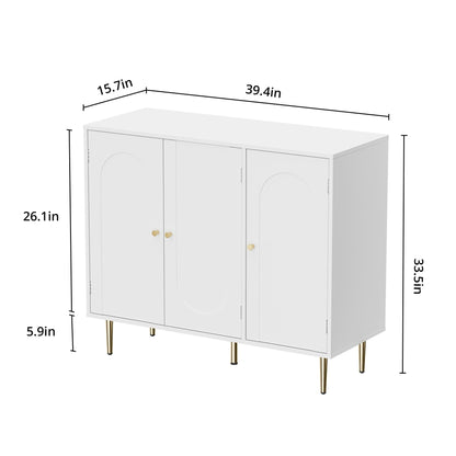Set of 2 Sideboard Buffet Cabinets with 3 Doors and Adjustable Shelf, Arched Shaker Door Coffee Bar Storage for Living or Dining Room, White