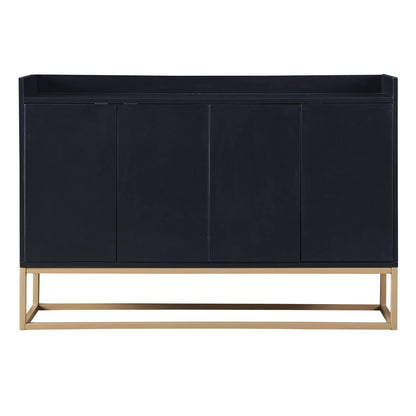Modern Wood Sideboard Buffet Cabinet with Doors, Adjustable Shelves, and Metal Base, Kitchen Storage for Small Spaces, Black
